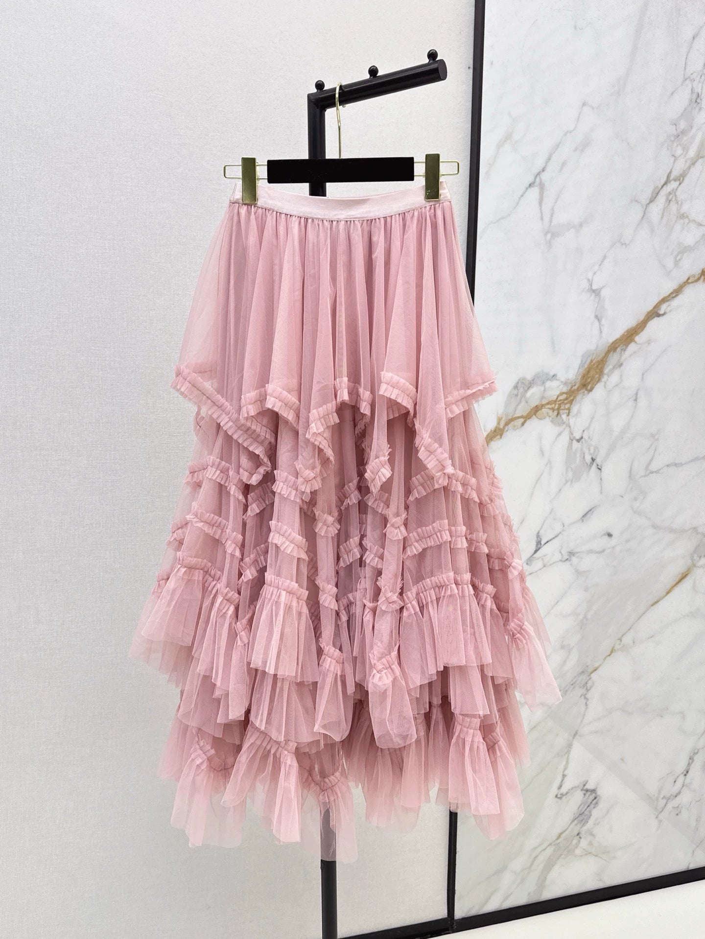 C 25 Spring/Summer New Irregular Hem Mesh Half Skirt(pink,black,white)