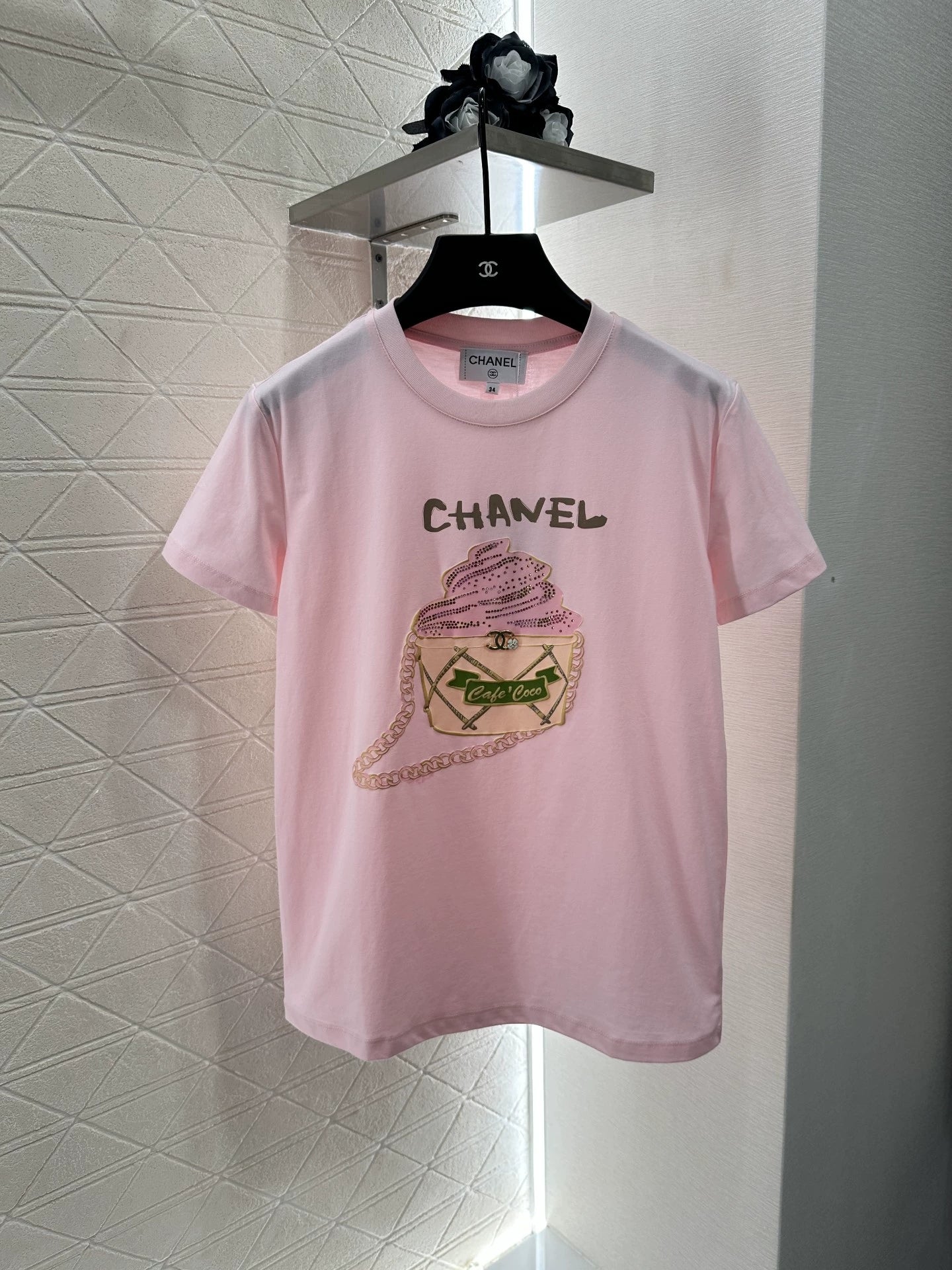 C 25 New Bubble Rhinestone Cake Round Neck Short-Sleeved T-shirt