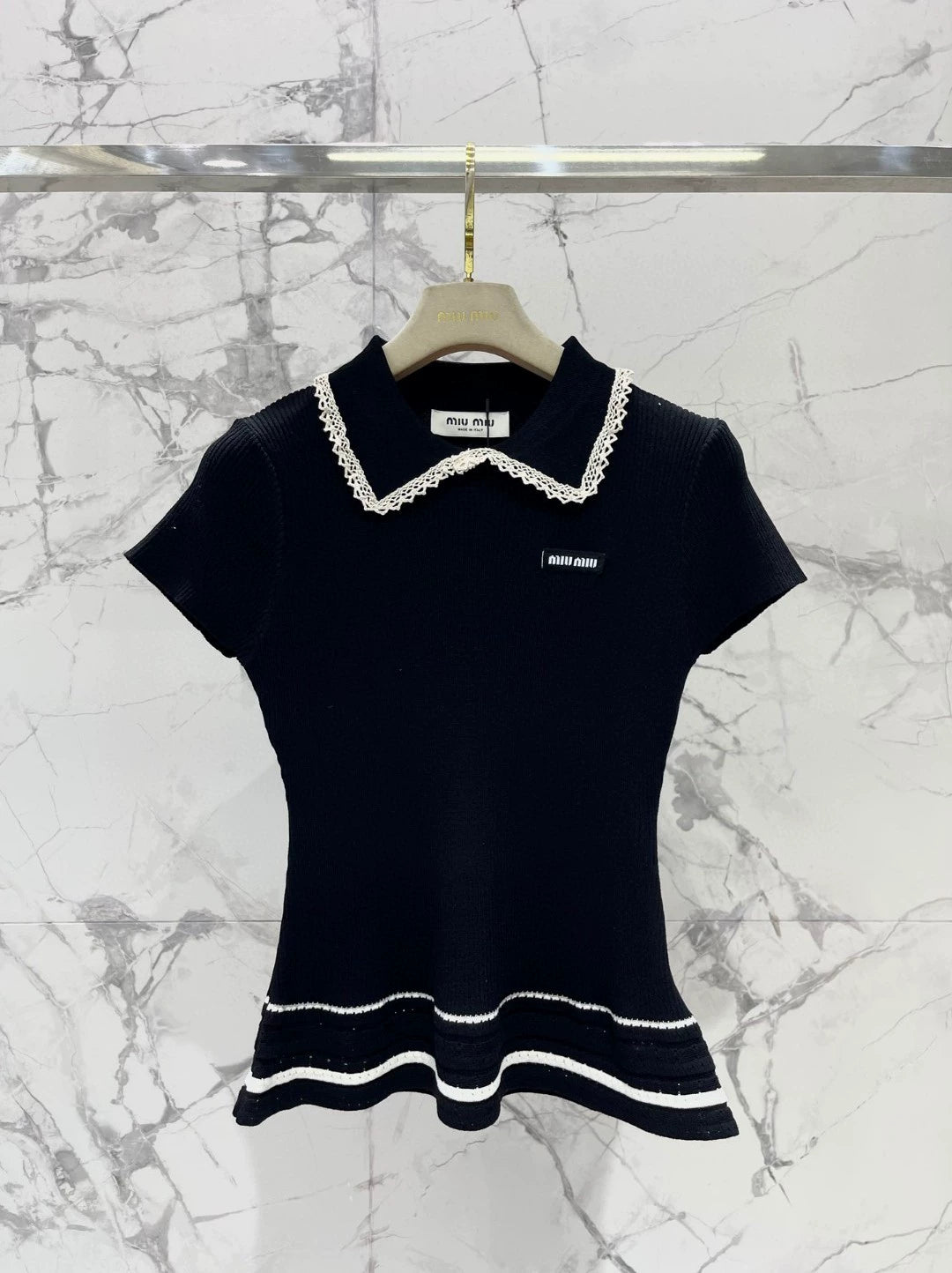 M 25 new crochet doll collar slim fit short sleeve knit
