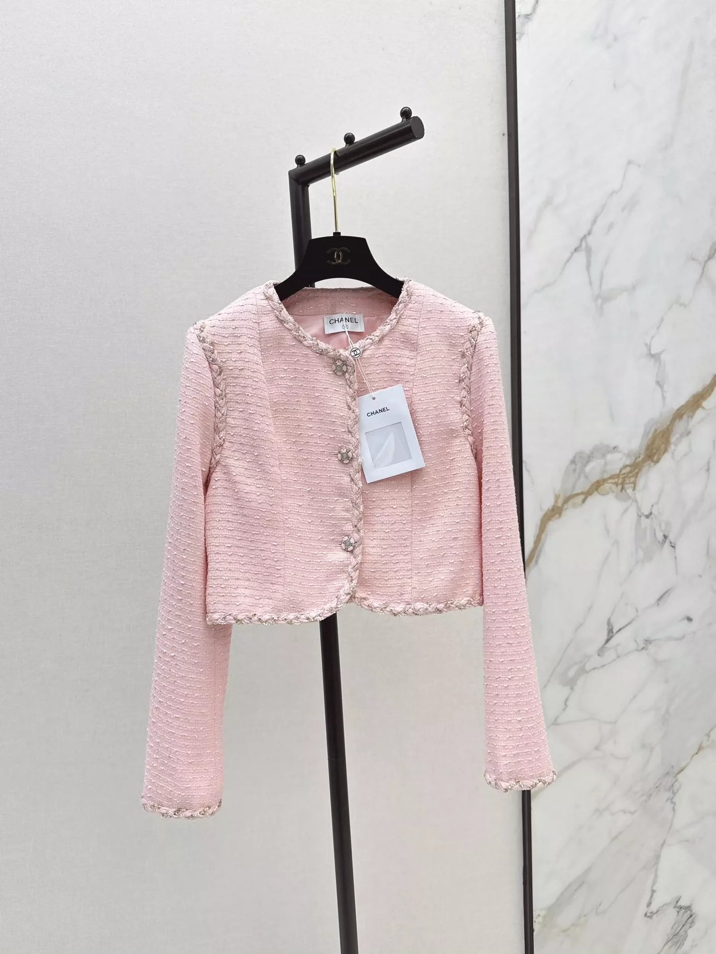 C 25 Braided trim short coat(PINK/WHITE)
