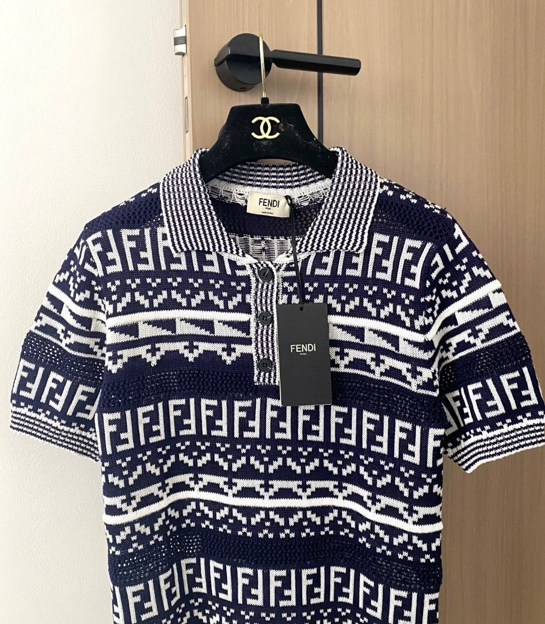 F 25 new pattern button lapel short sleeve knit