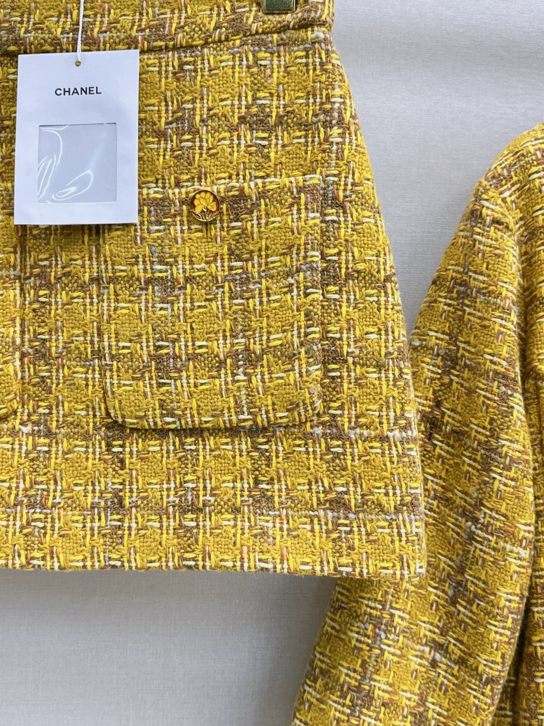 C 25 Camellia Decorated Braided Jacket + A-Line Skirt Set