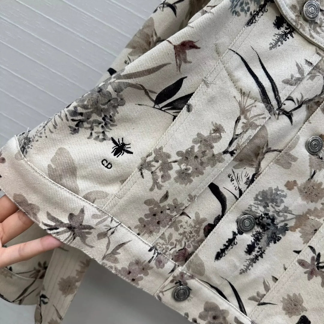 d 25 new fresh and light ink print denim short jacket
