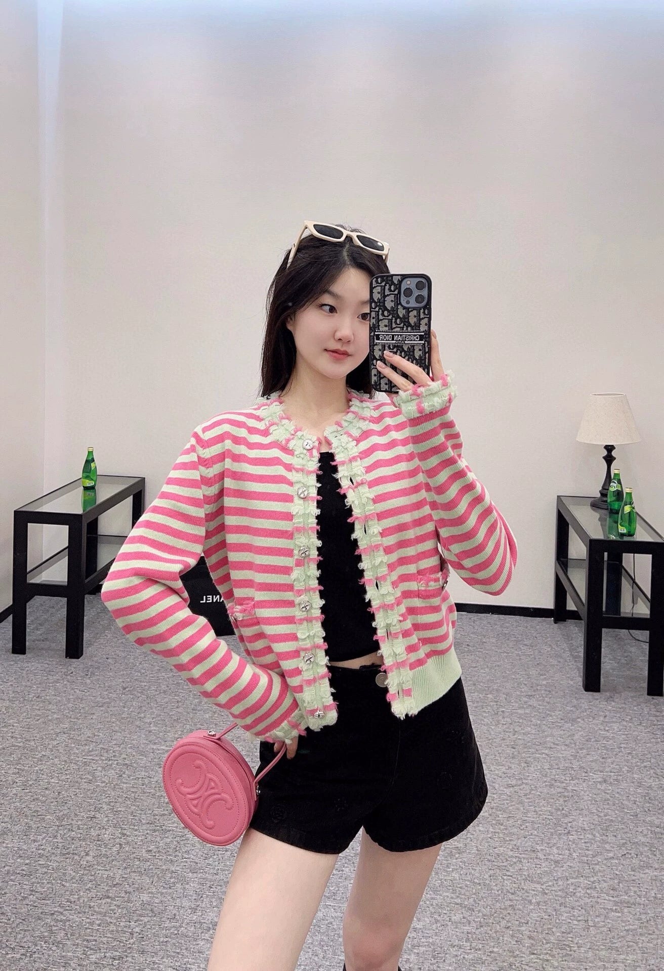 C 25 Striped Lace Knit Cardigan