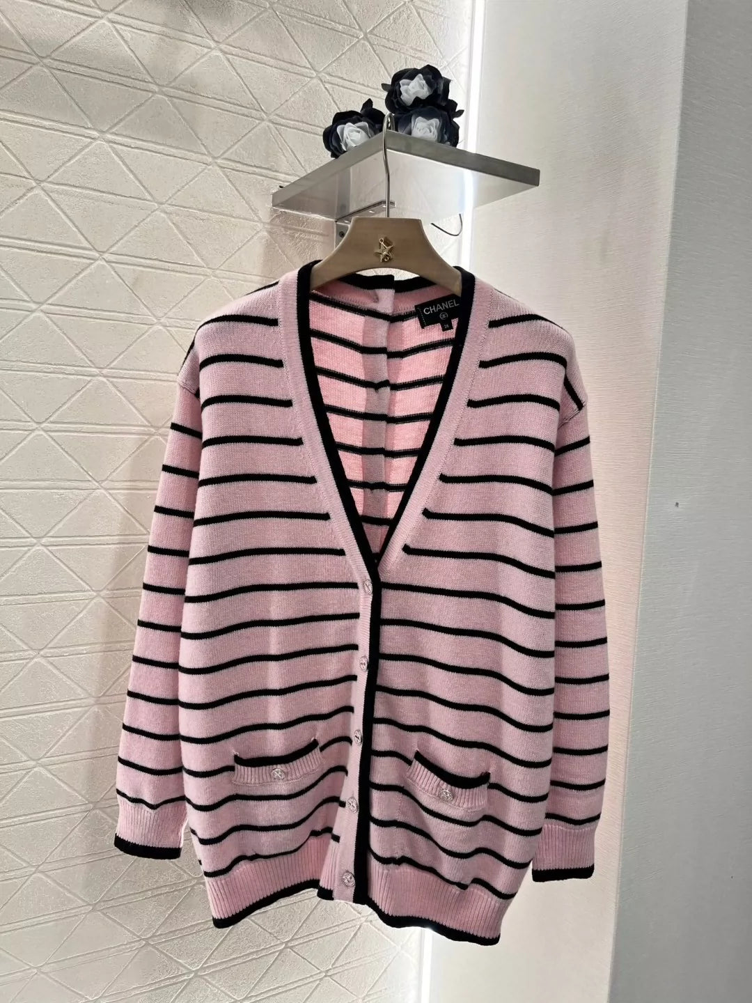 C 25 spring and summer new swallow logo buttons striped knit cardigan