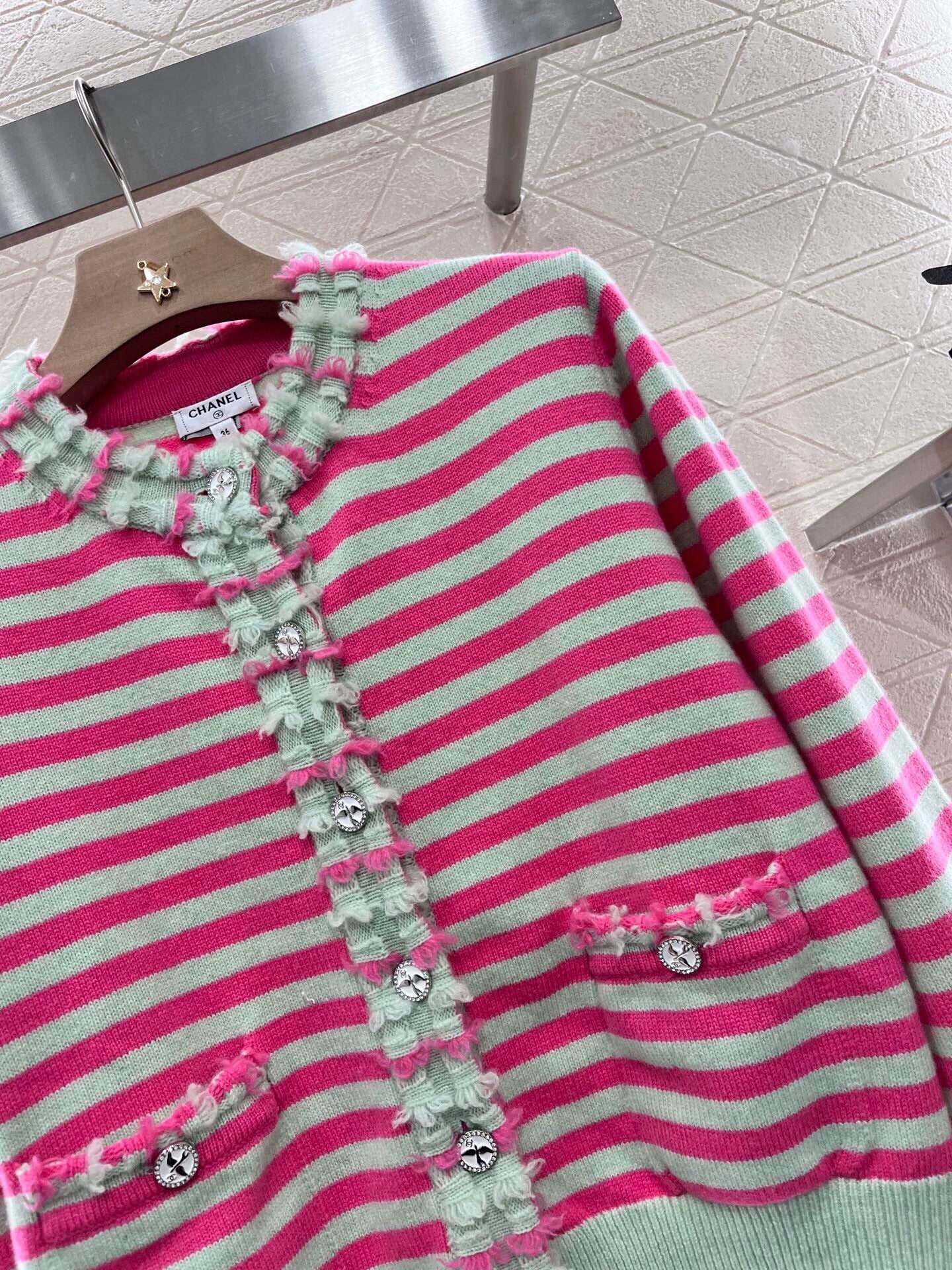 C 25 Striped Lace Knit Cardigan