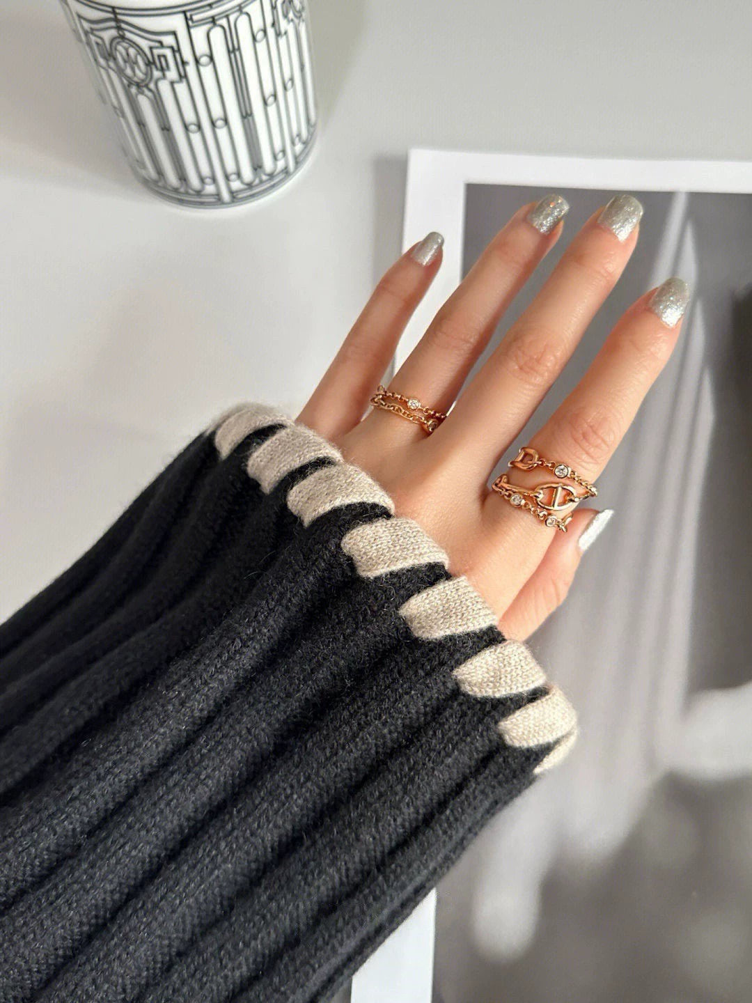 Three-layer rhinestone ring
