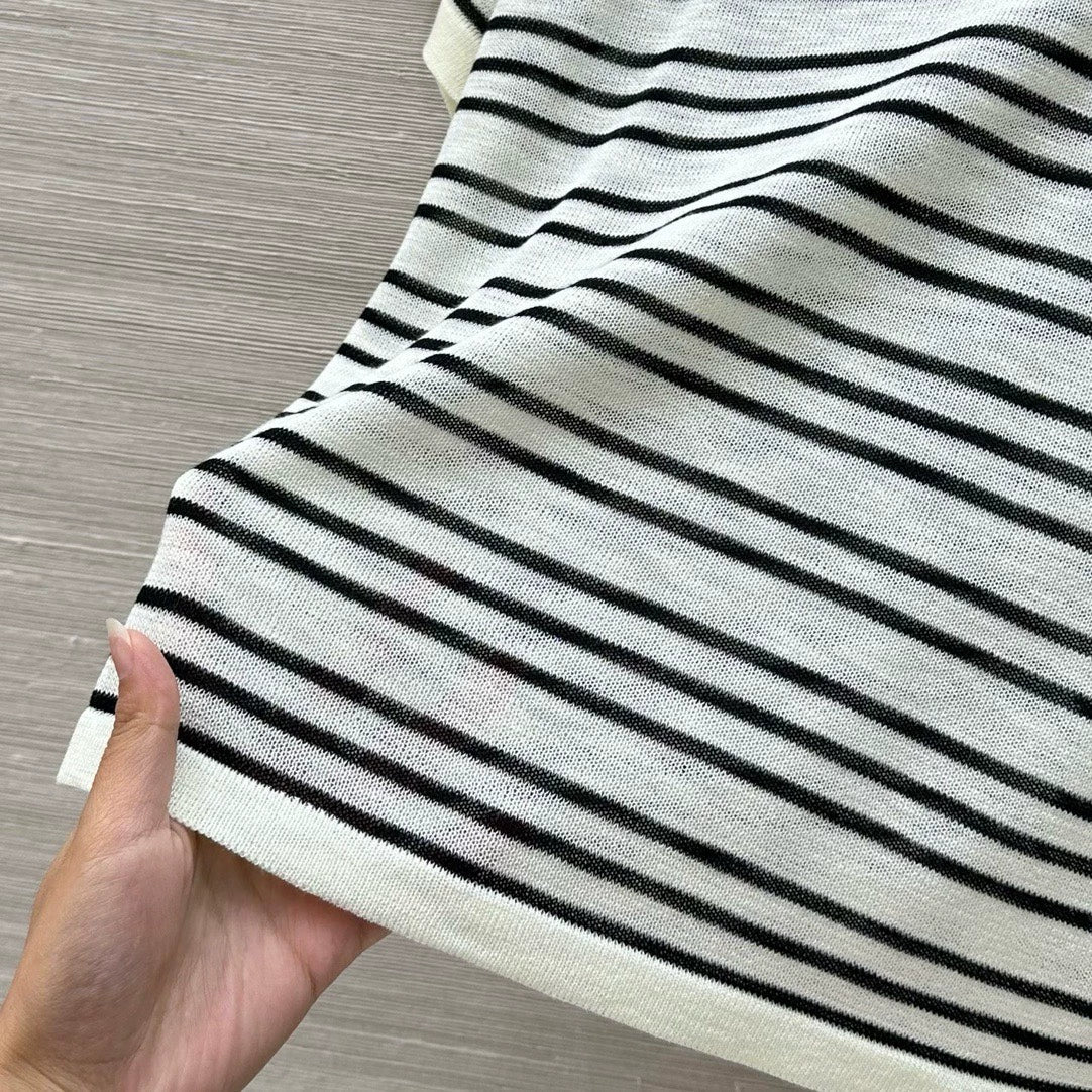 M 25 Striped Knit Short Sleeve Top