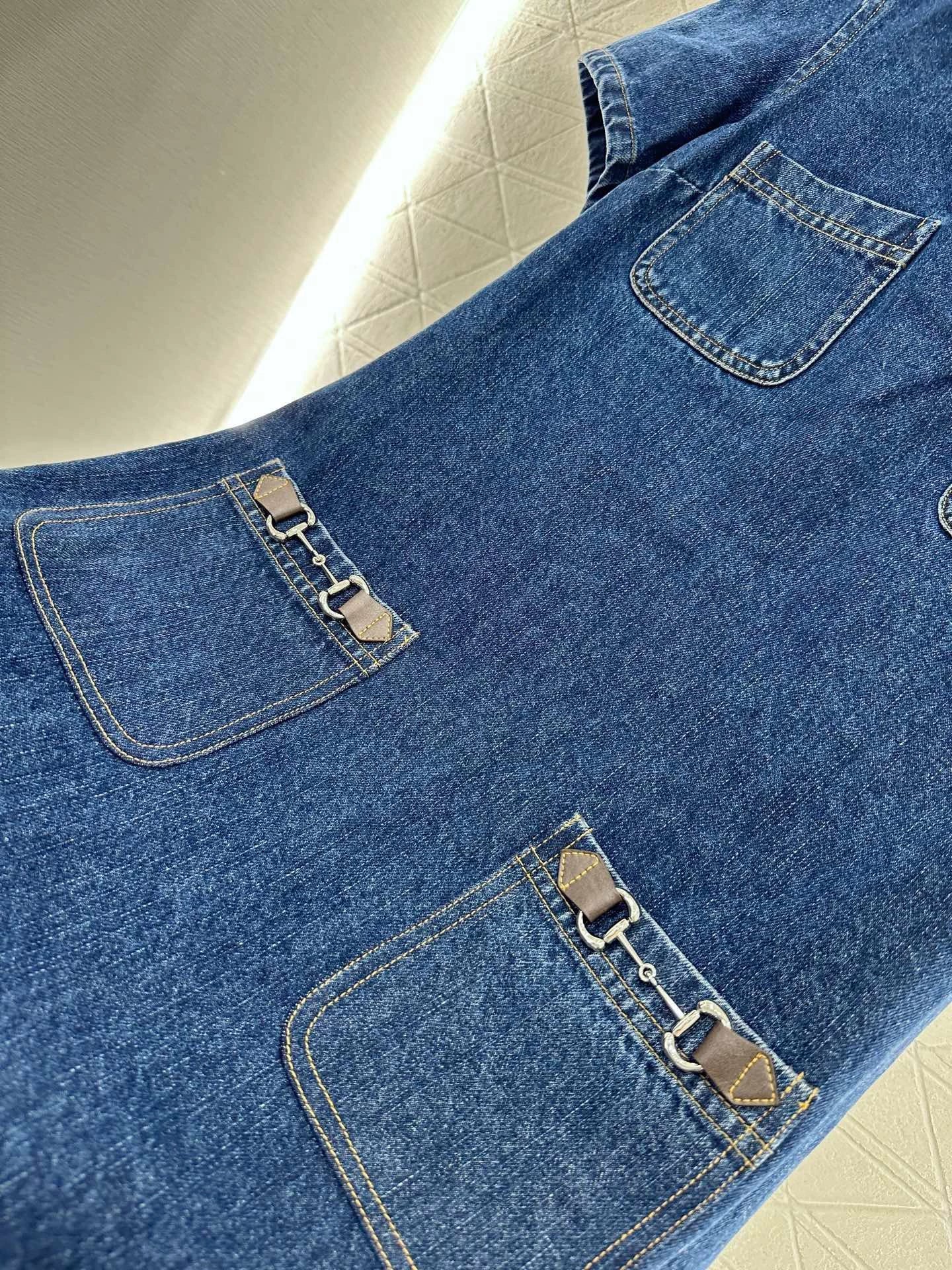 G 25 Denim lapel short-sleeved dress