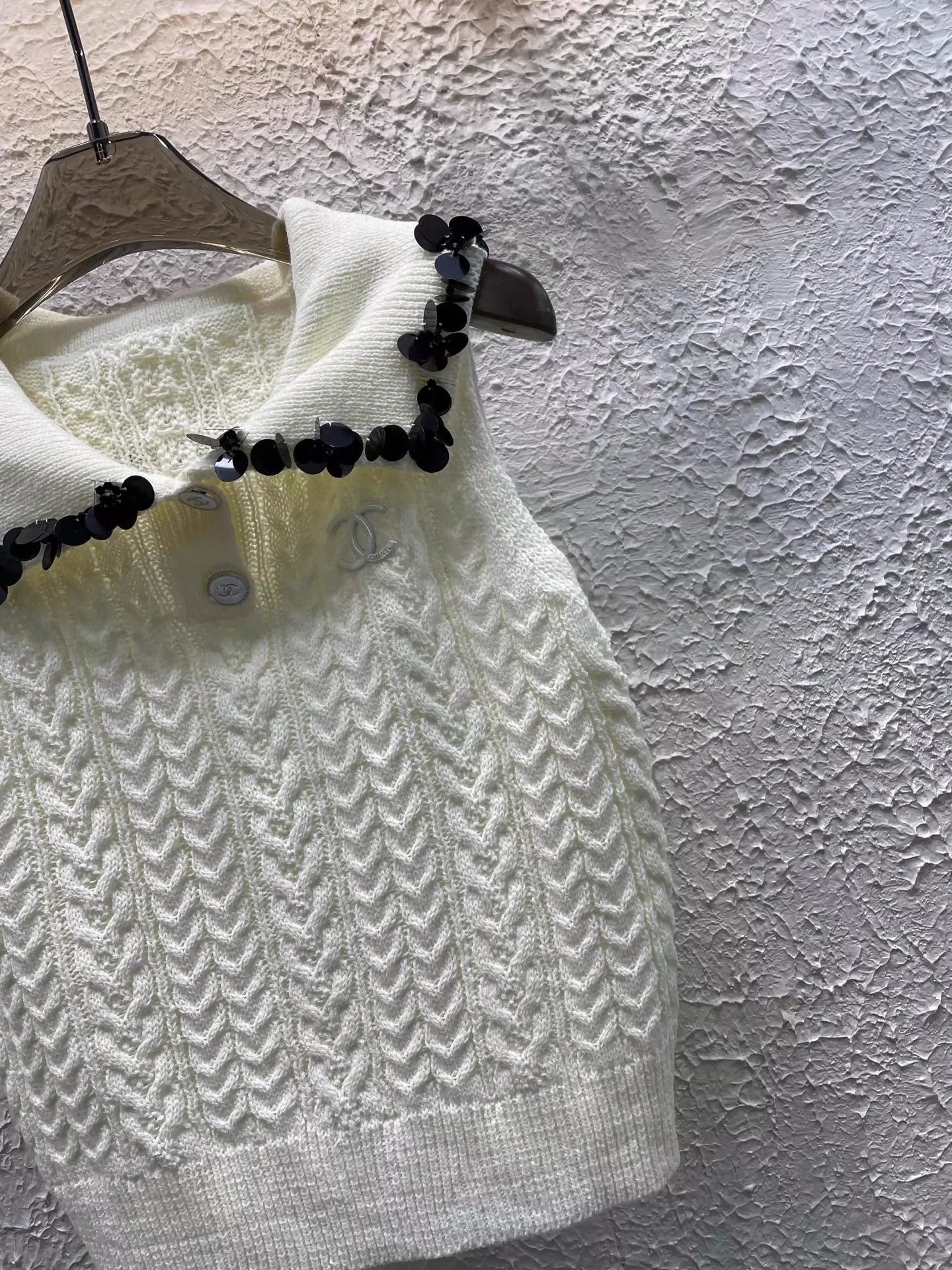 C 25 Black Sequin Embellished Turtleneck Vest