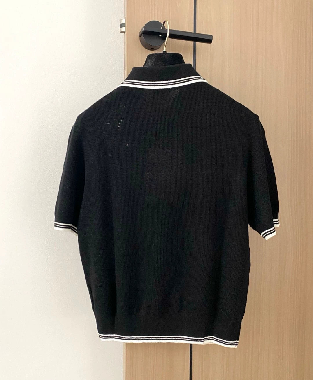 C 25 new hollow striped lapel short sleeve knitted