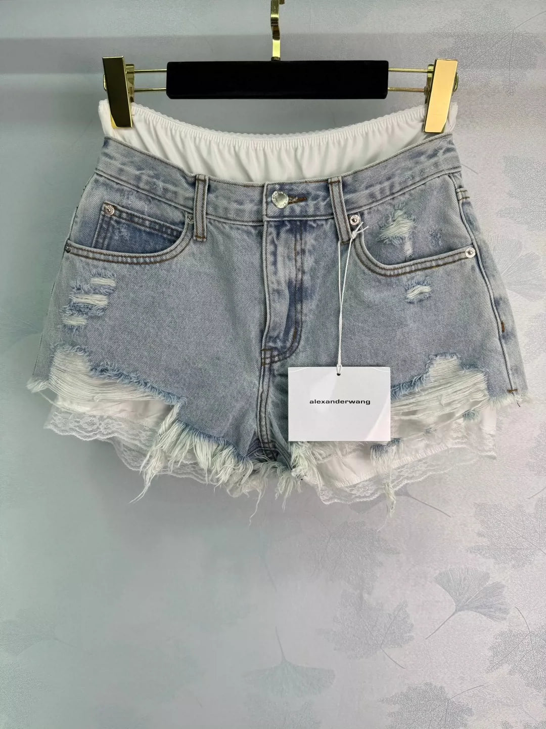 A 25 new ripped removable double waist head denim shorts