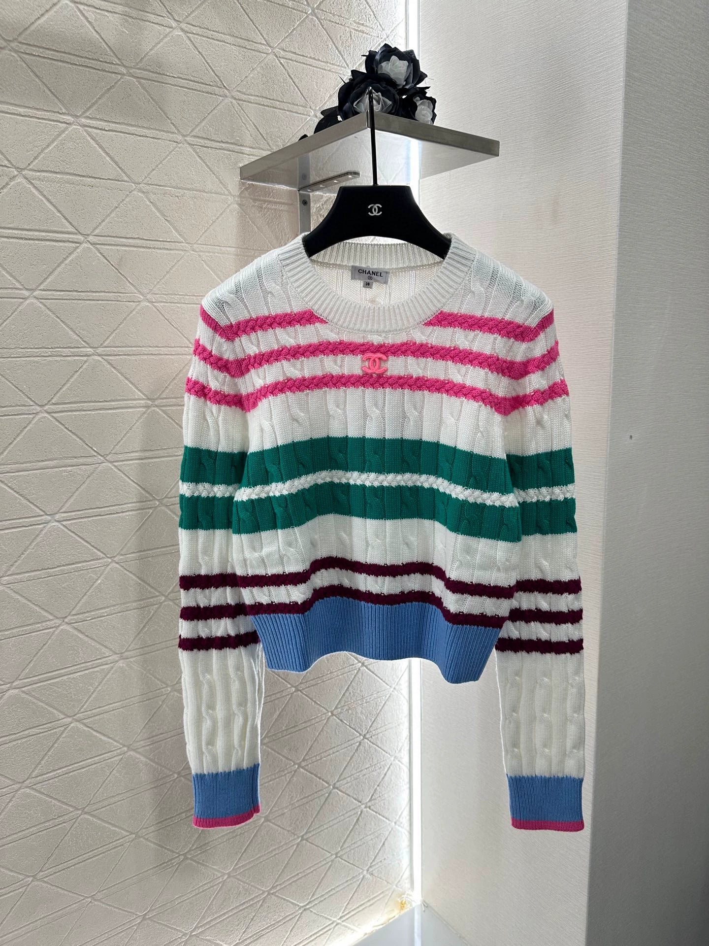 C 25 Colorful Striped Crochet Pullover Sweater