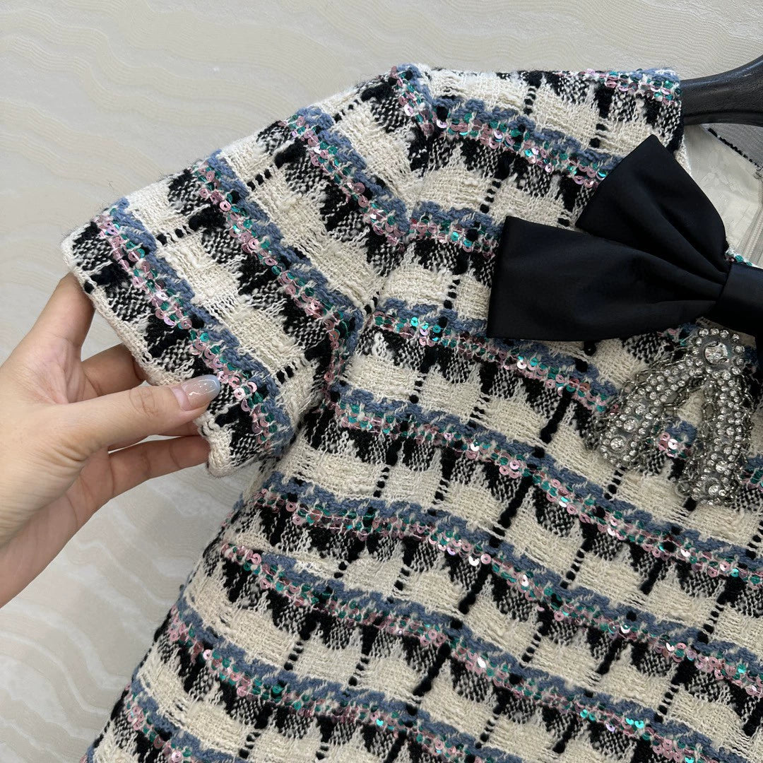 V 25 New Plaid Bow Celebrity Style Dress