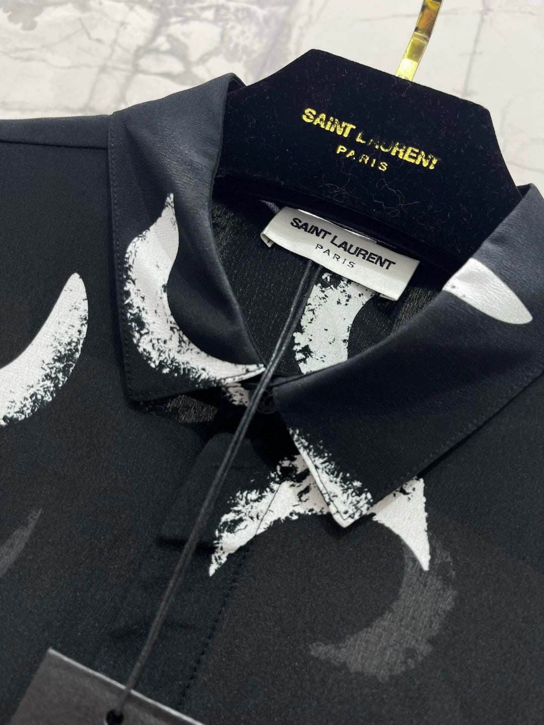 Y 25 new retro classic moon print long sleeve silk shirt