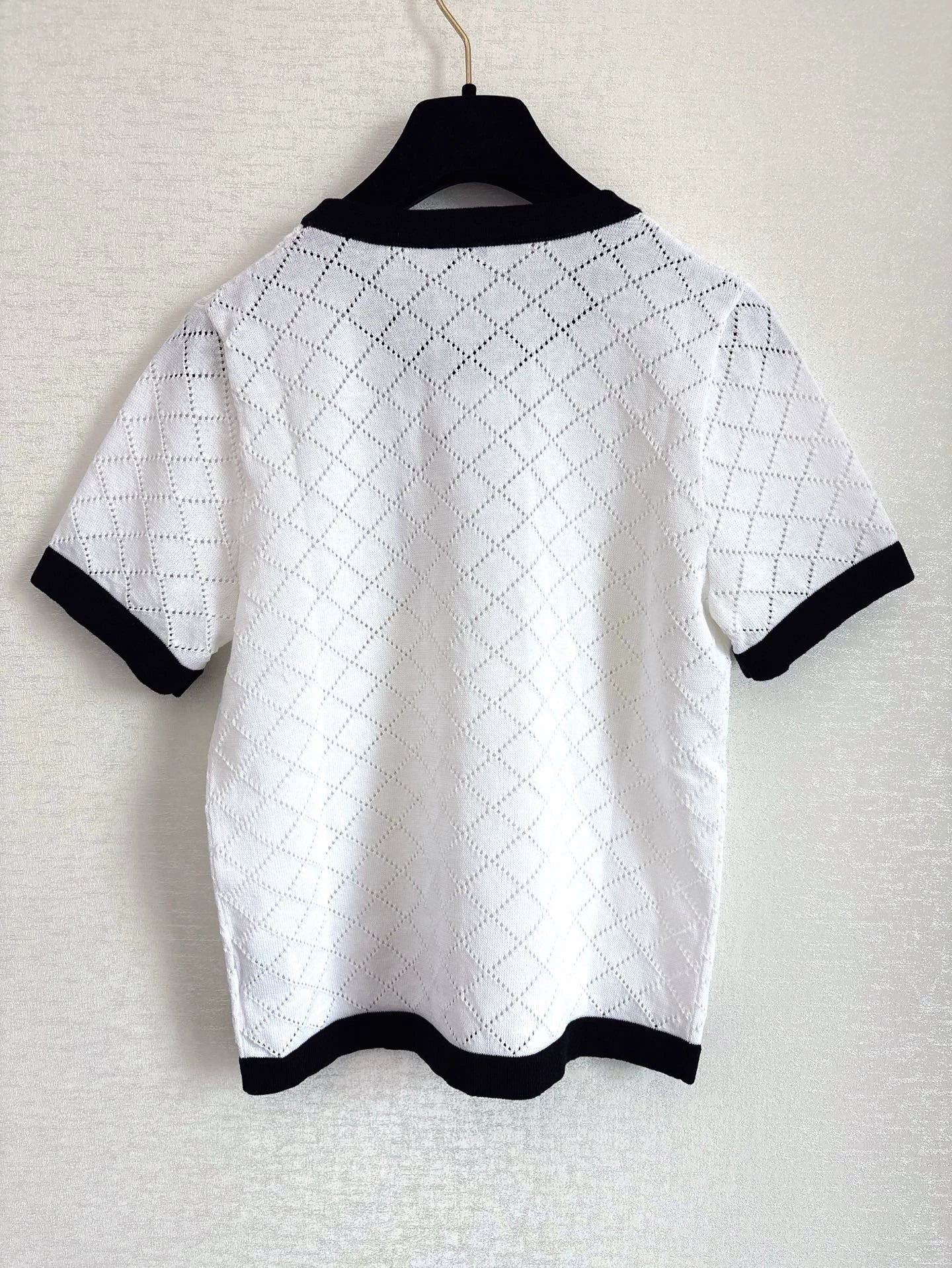 C 25 New Hollow Checkered Knit Short Sleeve