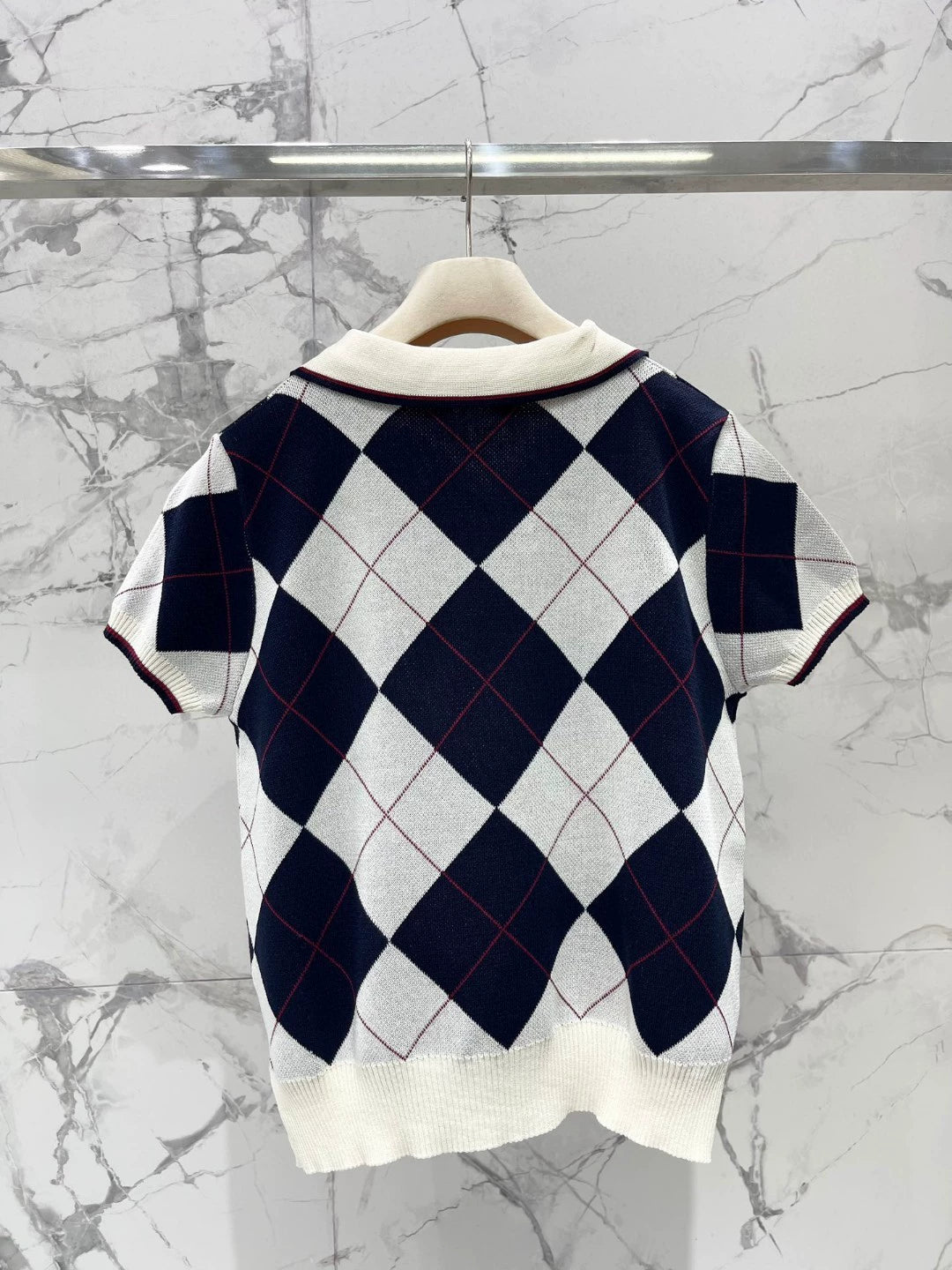 M 25 new age-reducing diamond polo collar knitted short sleeve + half-length skirt two-piece suit