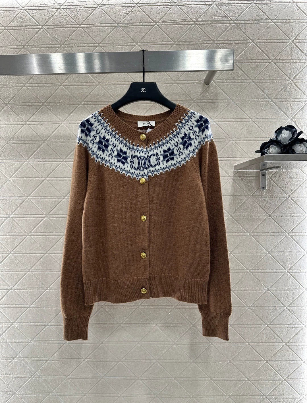 Ce 25 Crochet crew neck cardigan sweater