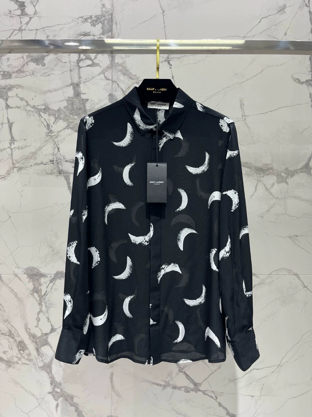 Y 25 new retro classic moon print long sleeve silk shirt