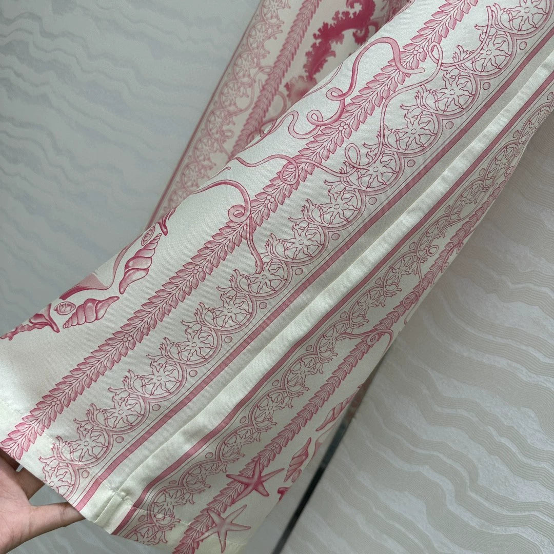 Ve 25 New Positioning Printed Silk Wide Leg Straight Leg Pants
