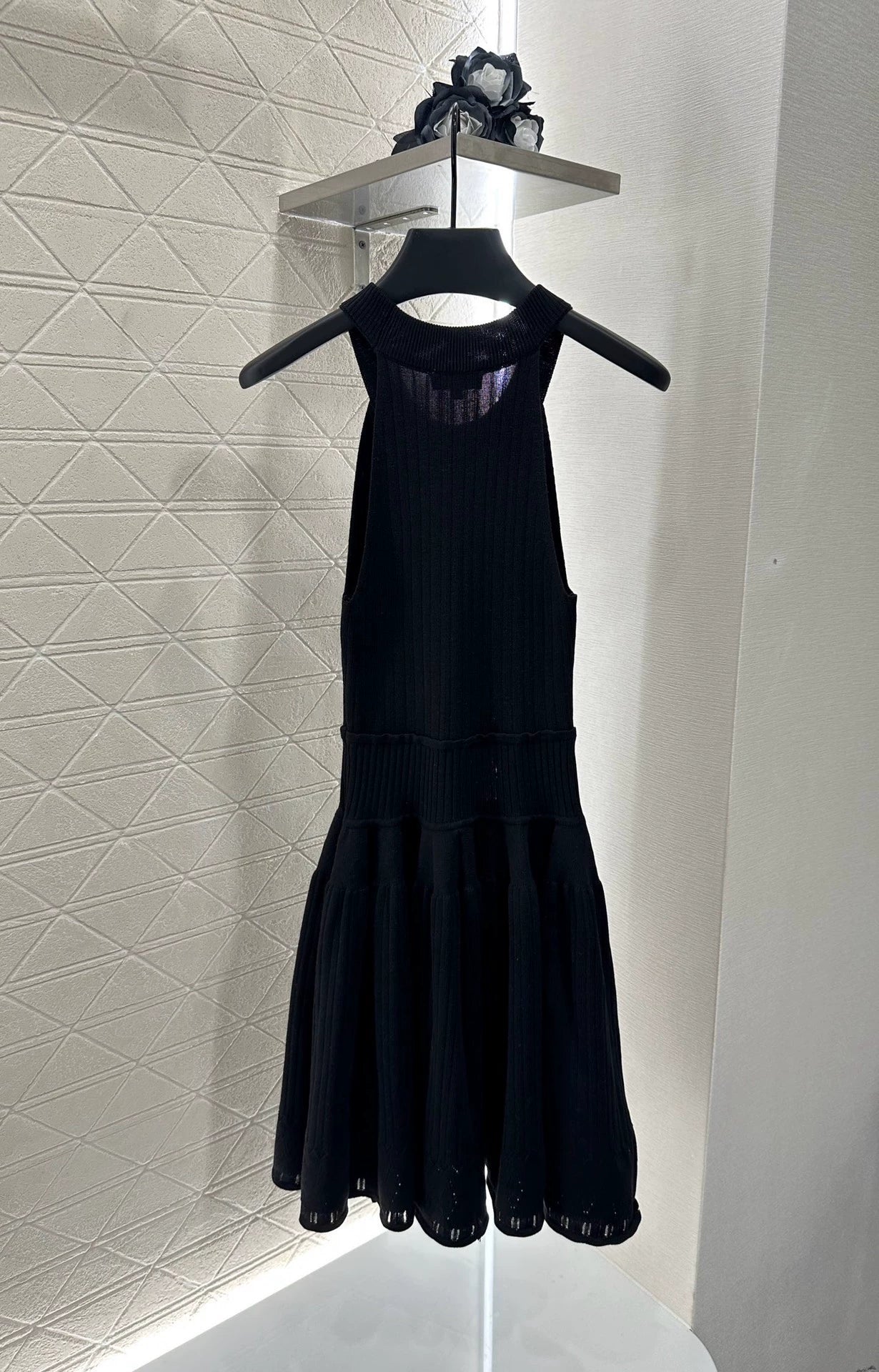 C 25 new halter neck hollow shoulder knitted vest dress