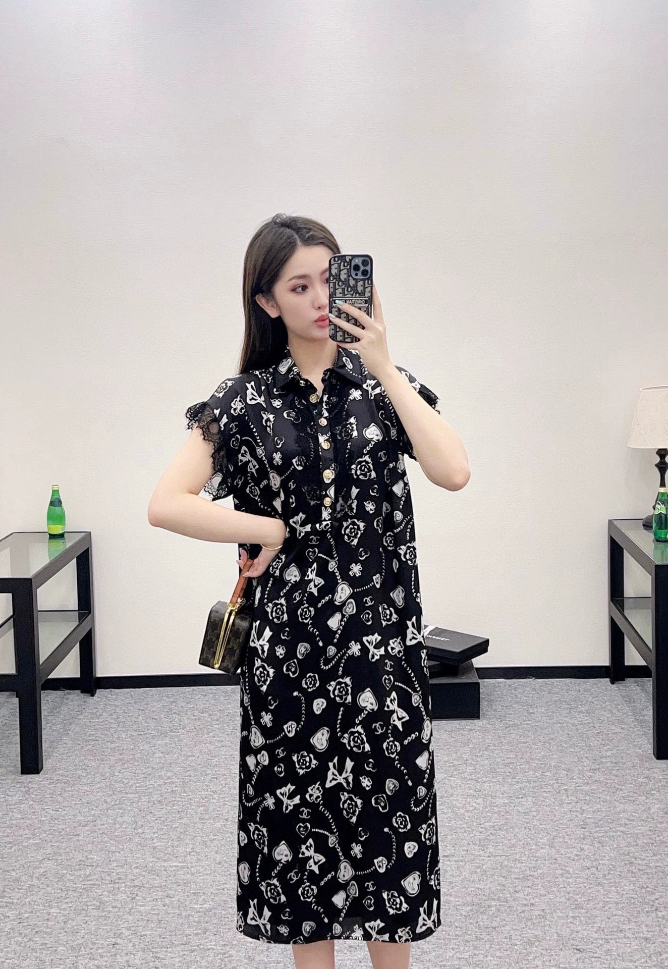 C 25 Reactive Print Lace Dress