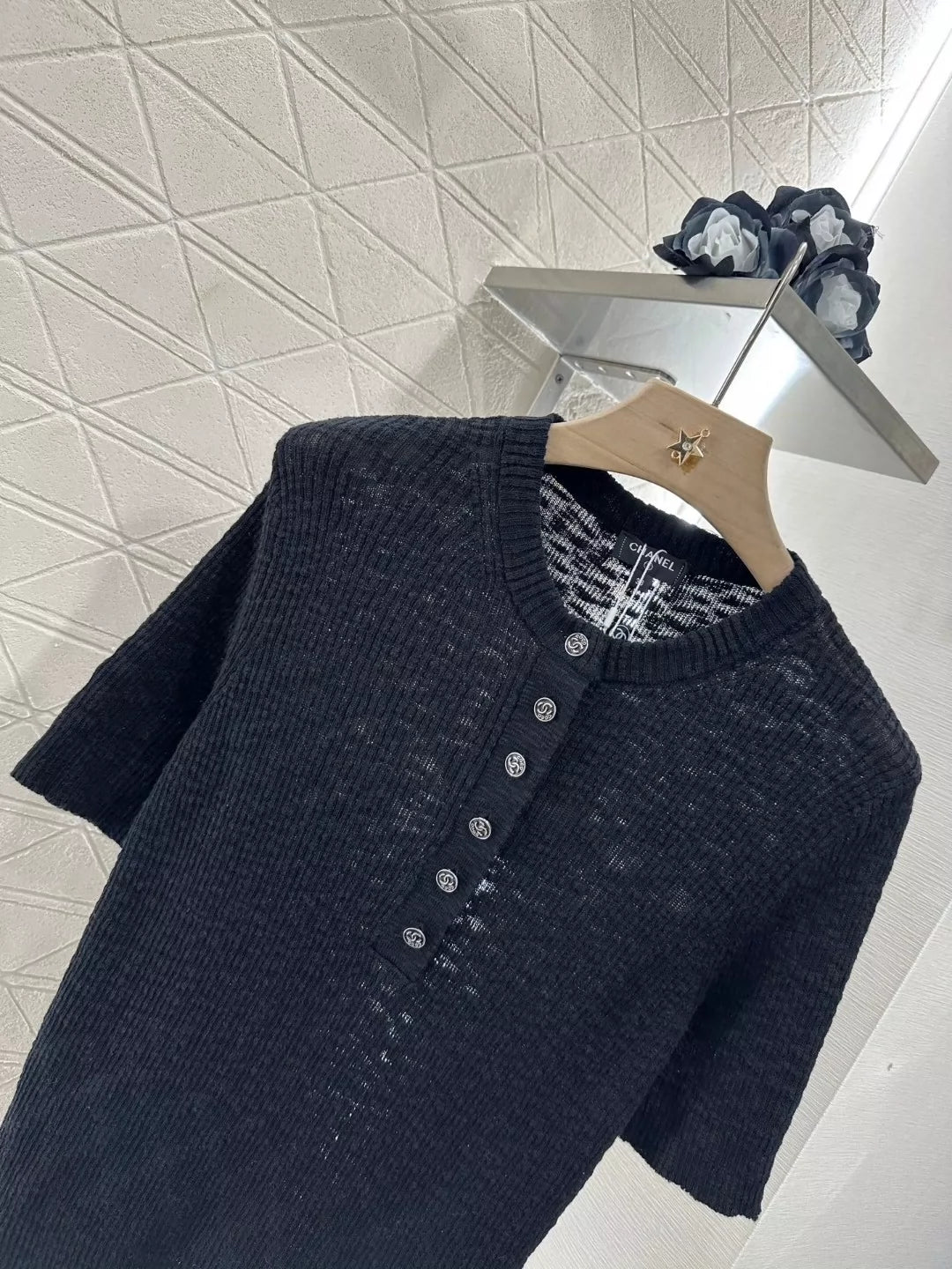 C 25 new style half-open placket slim fit knitted short sleeves