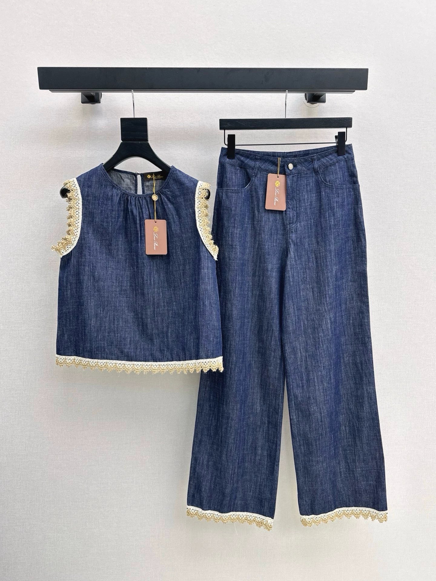 LO 25 Denim Sleeveless Vest + Straight Leg Pants Set