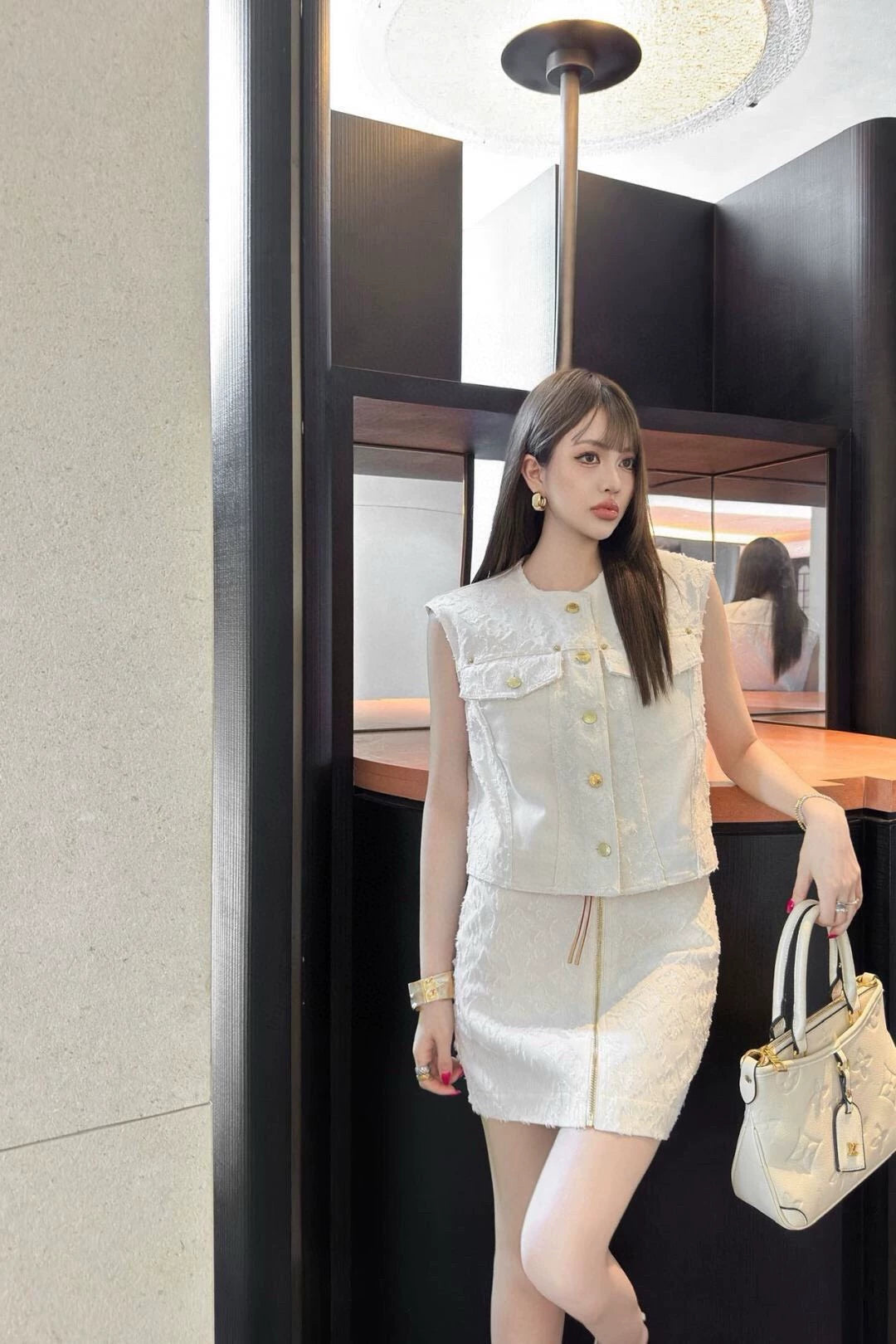 L 25 Summer New Denim Vest Skirt Set