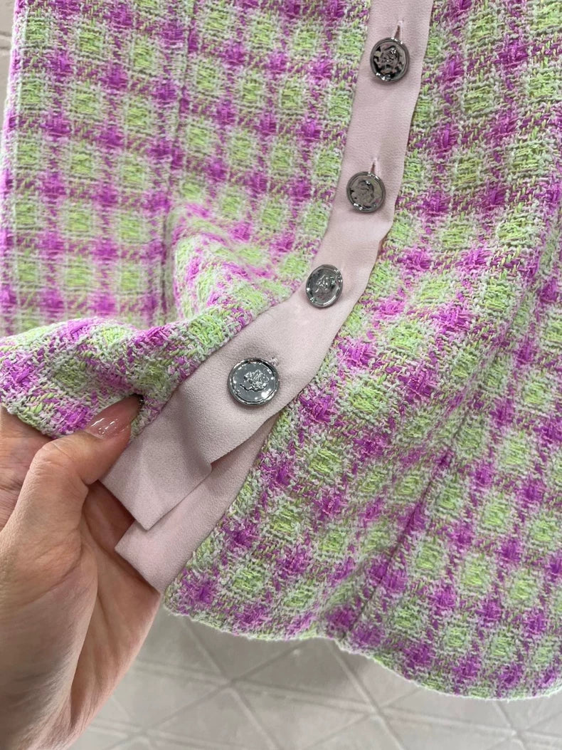 C 25 Spring/Summer New Tweed Patchwork Silk Lapel Short Sleeve Blouse