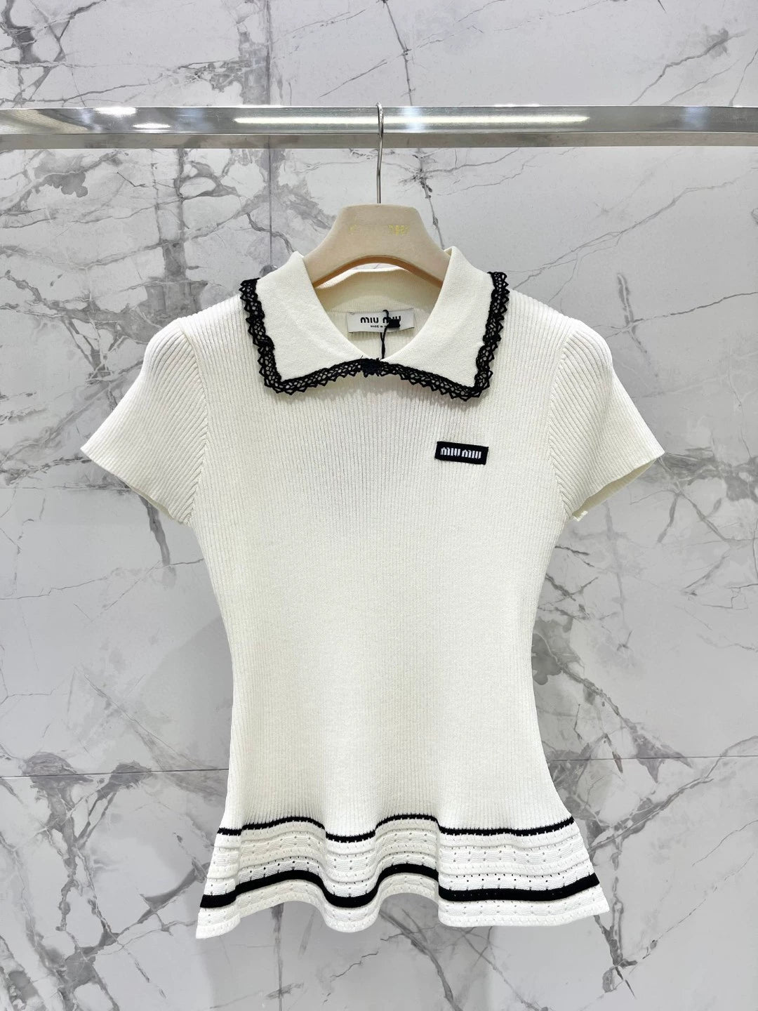 M 25 new crochet doll collar slim fit short sleeve knit