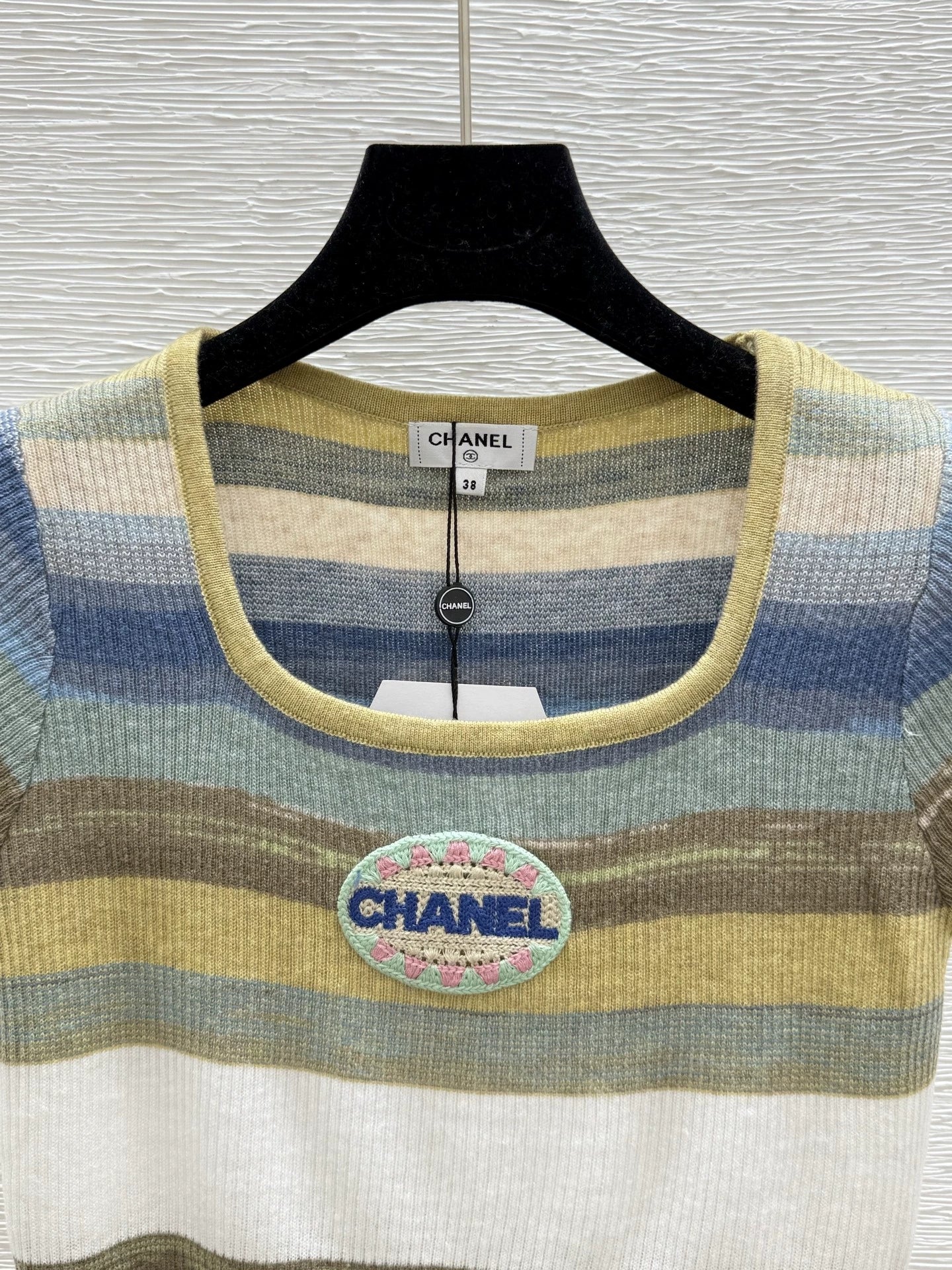 C 2025 Summer New Color Striped Knitted Short Sleeve Top