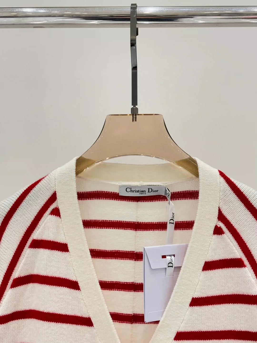 D 25 Spring and Summer new V-neck letter logo embroidery stripes contrast color casual knitted cardigan