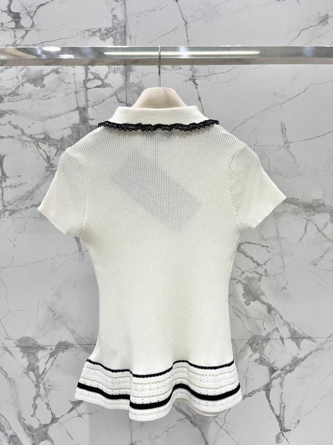 M 25 new crochet doll collar slim fit short sleeve knit