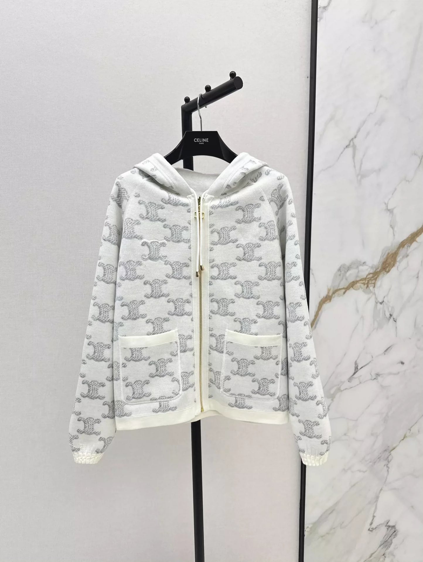 Ce 25 Jacquard Knit Cardigan Hoodie