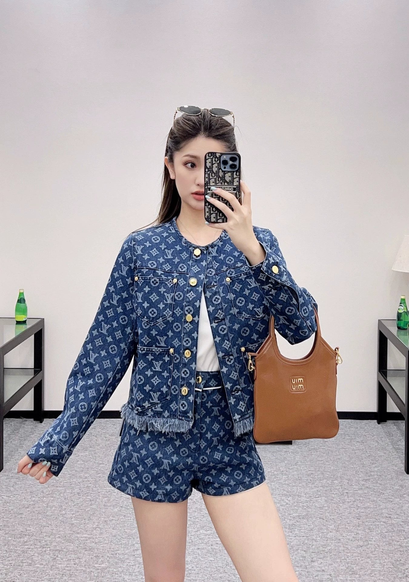 L 25 Jacquard denim jacket and shorts set