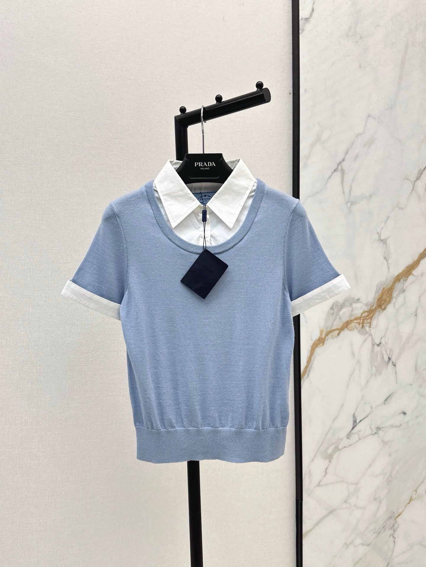 p 25 spring and summer new fresh ageing style false two-piece knitted short-sleeved