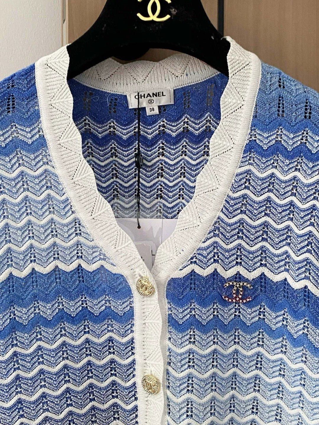 C 25 new color clashing stripes single-breasted V-neck short-sleeved knit cardigan