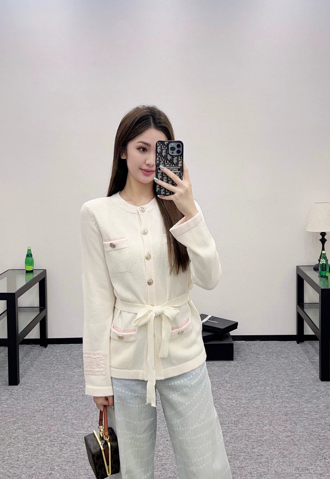 C 25fw Belted Knit Cardigan(Black/pink)