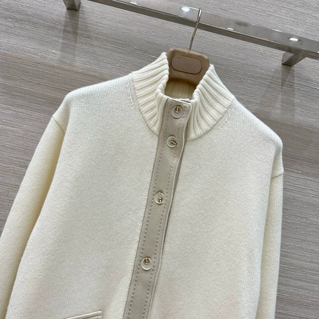 LOR 25 Autumn and Winter Lambskin Trim Leather Button Pure Cashmere Jacket