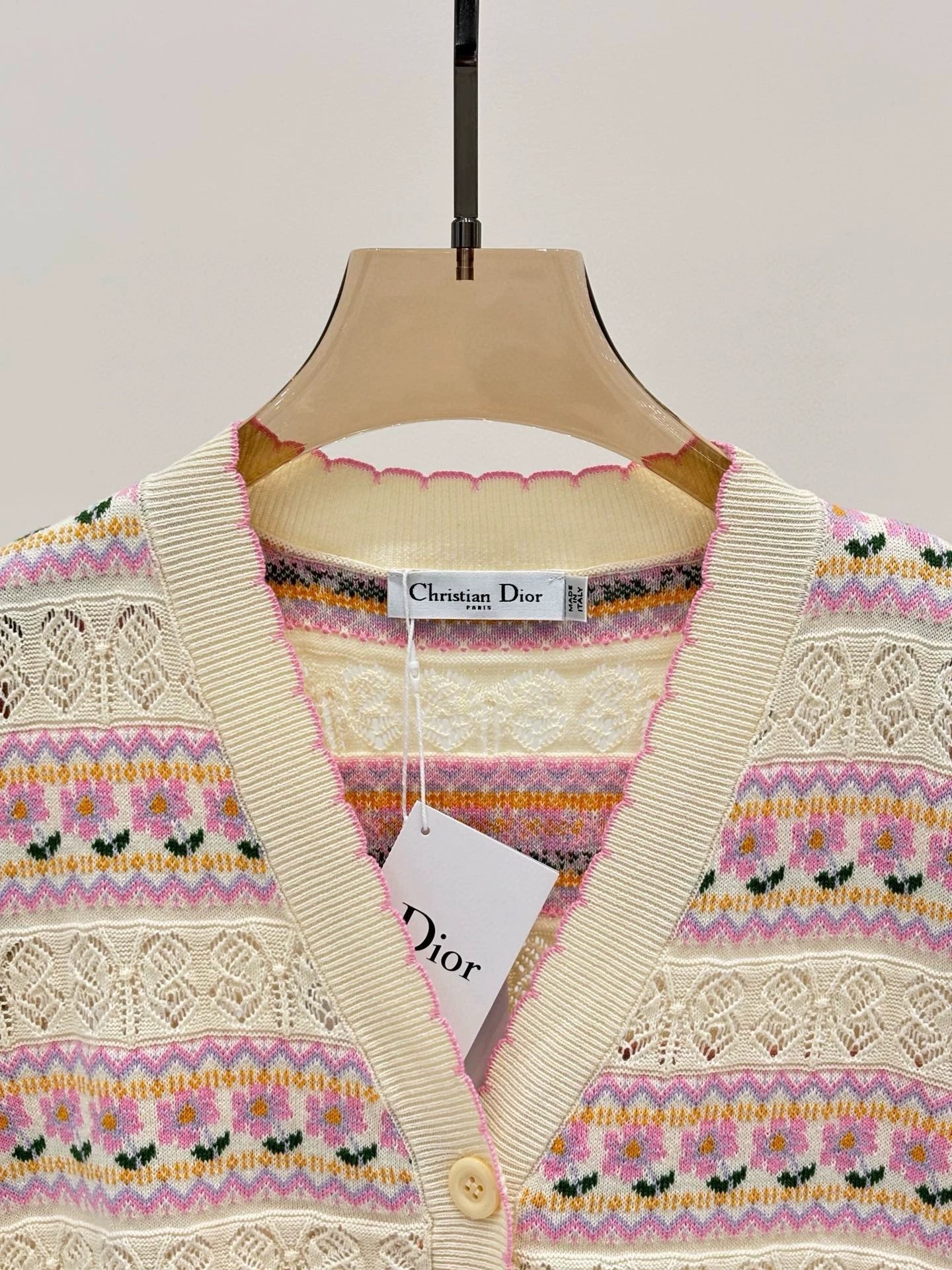 C 25 spring and summer new round neck striped hollow print knit cardigan