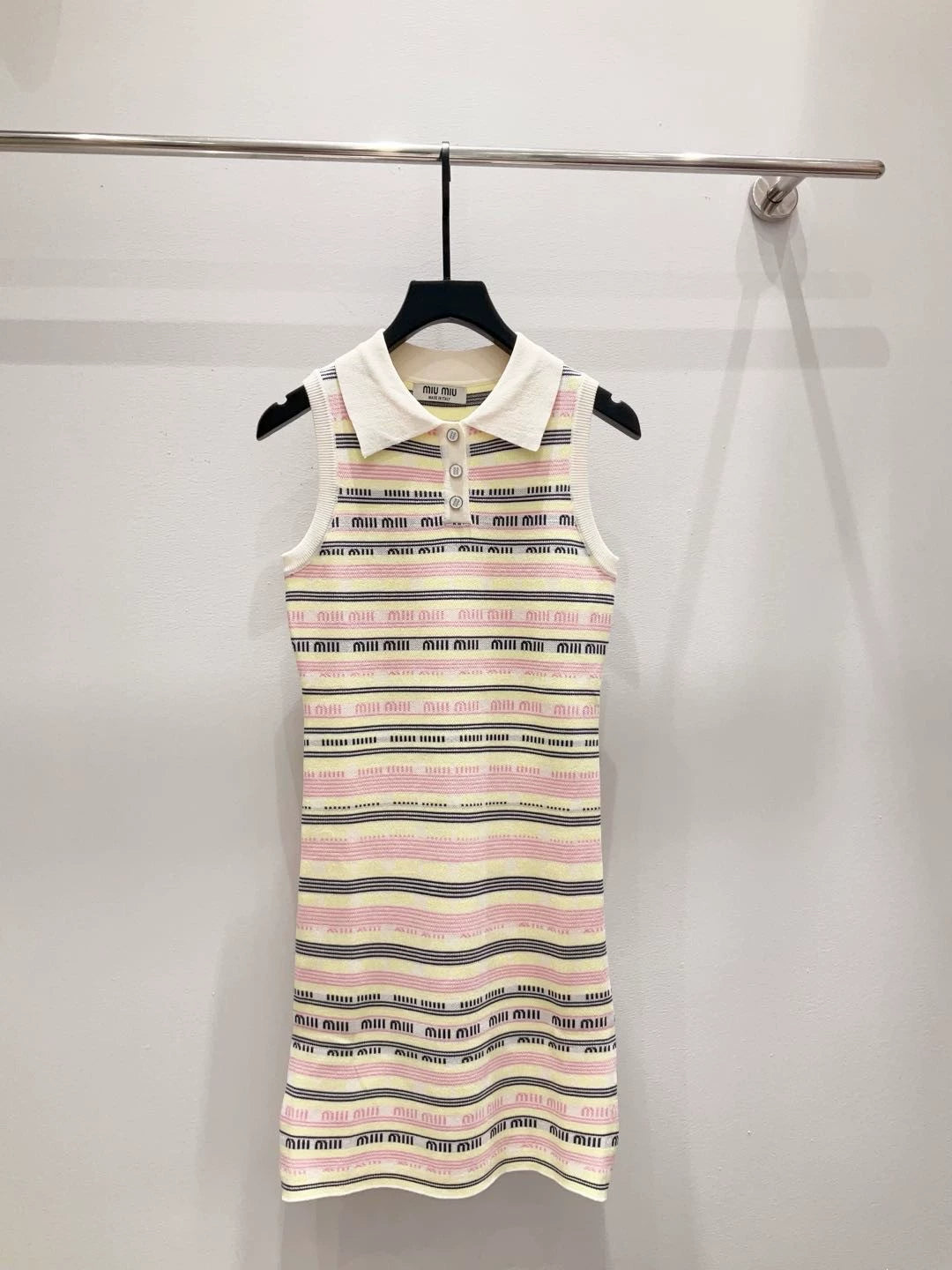 M 25 new full print letter jacquard striped polo collar sleeveless knitted dress