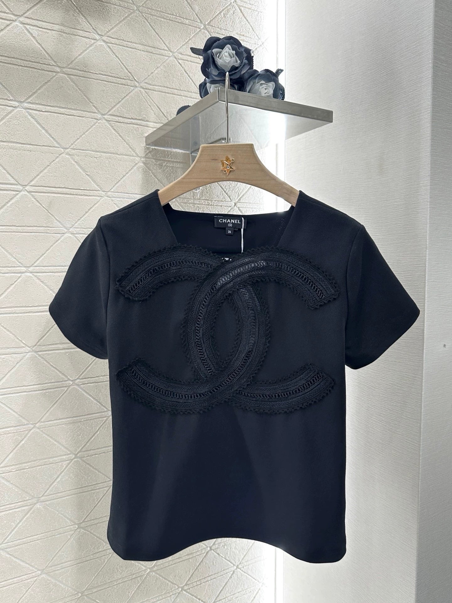c 25 Heavy Cutout Embroidery Top