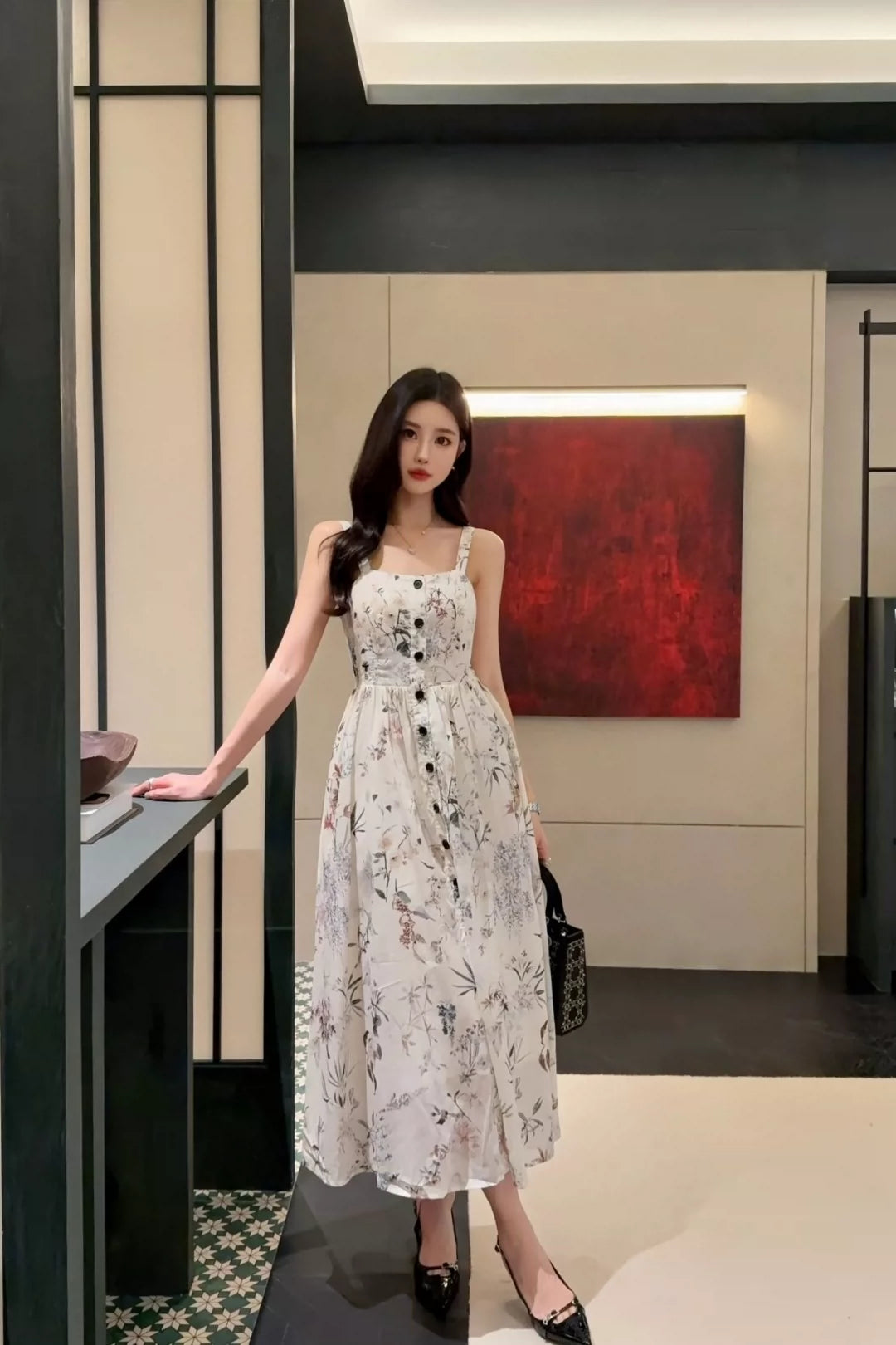 D 25 New Printed Single Breasted Halter Dresses