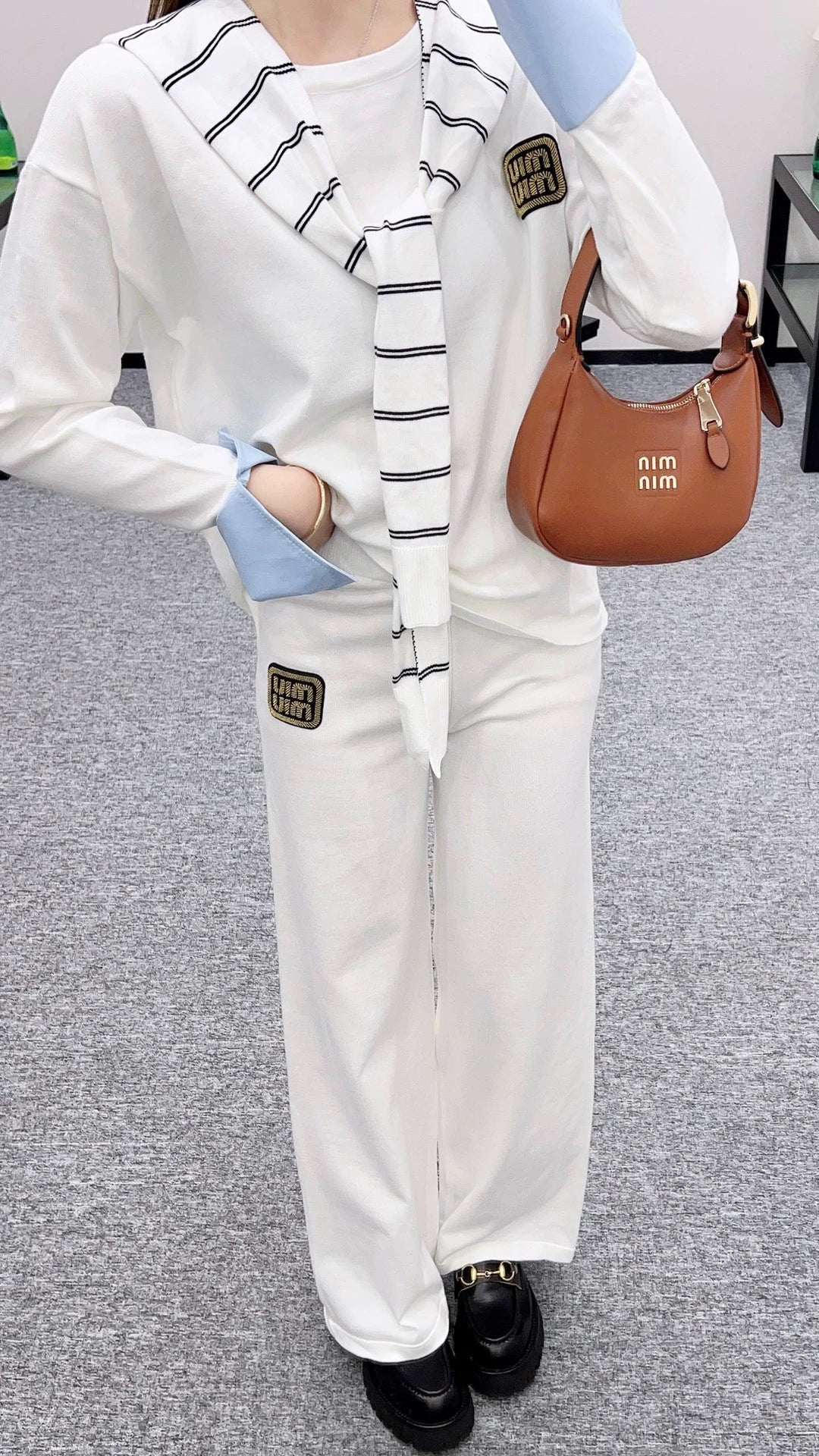 M 25 Shawl Collar Knit Top and Pants Set