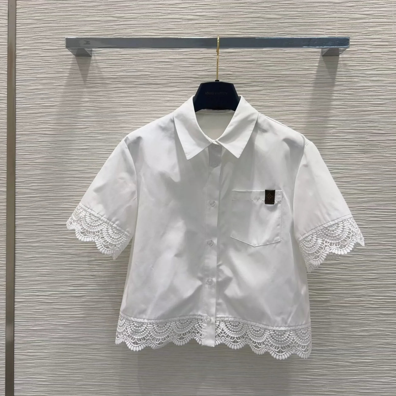L 25 New splicing lace pocket short sleeve shirt shorts set