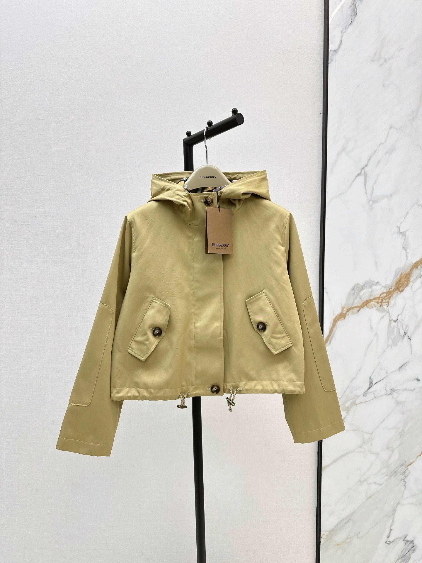 Bru 25 Classic Hooded Cropped Trench Coat