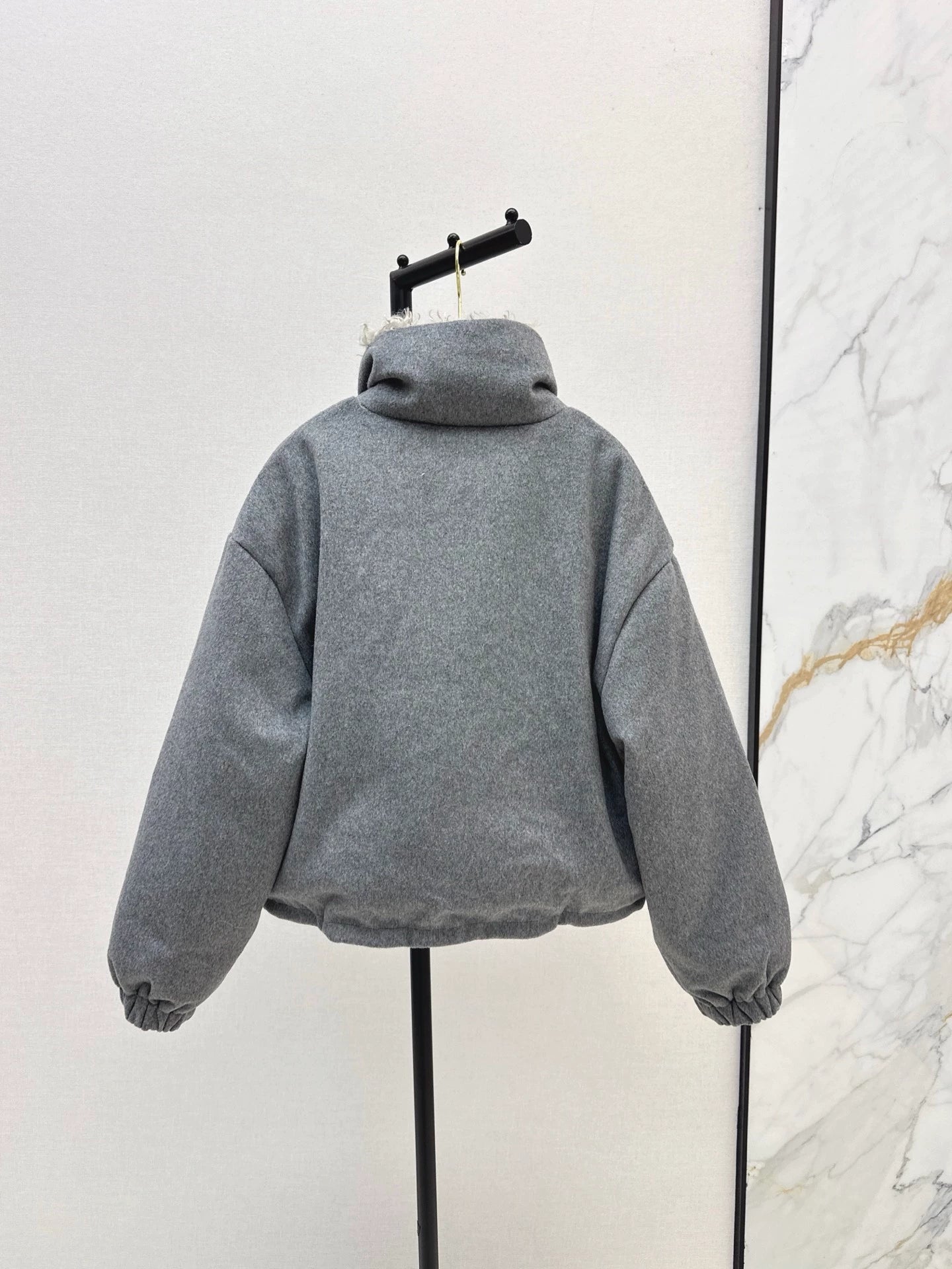 Mi 25 Lambswool patchwork short stand collar down jacket