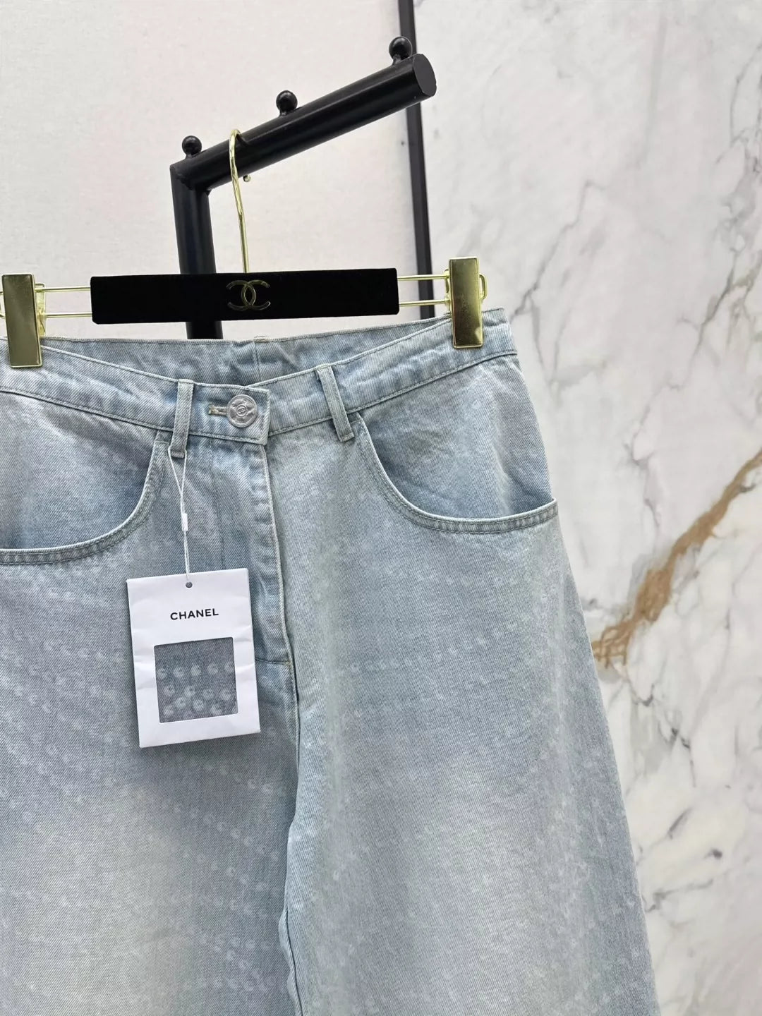 C 25 Latest Style Pearl Chain Wide Leg Jeans