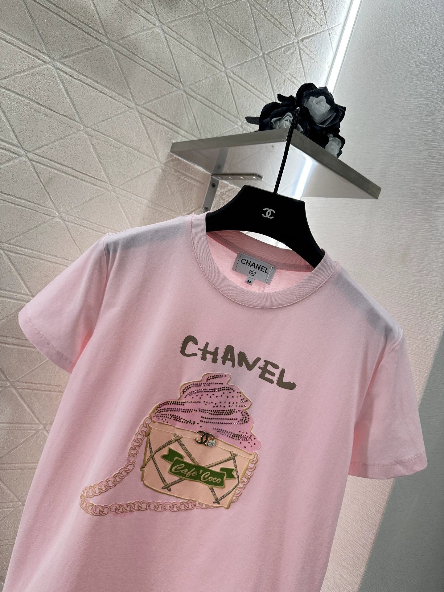 C 25 New Bubble Rhinestone Cake Round Neck Short-Sleeved T-shirt